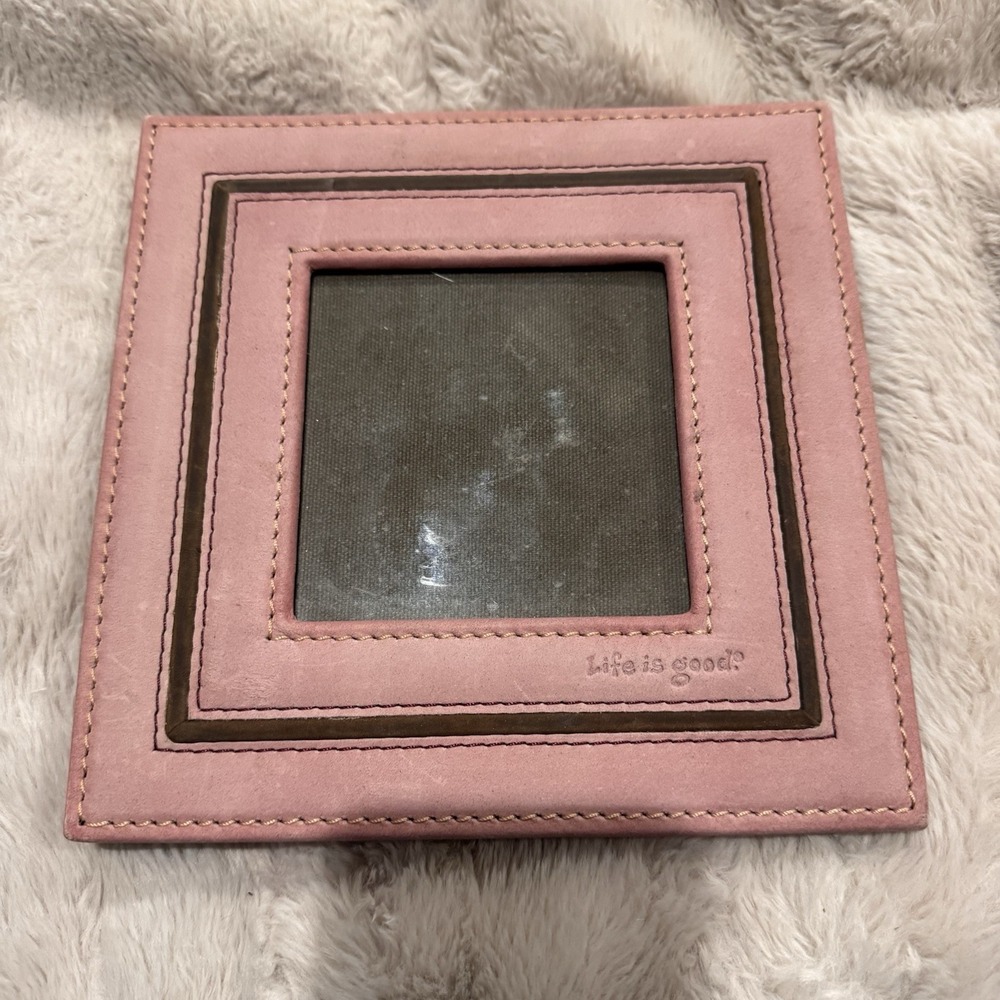 Life Is Good - Pink Brown Faux Leather - Picture Photo Frame - 8"x 8"